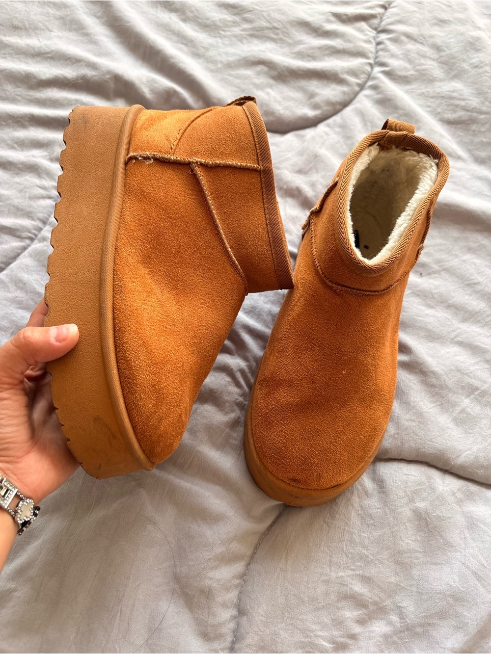 Kids Suede Cozy Ankle Boots in Tan